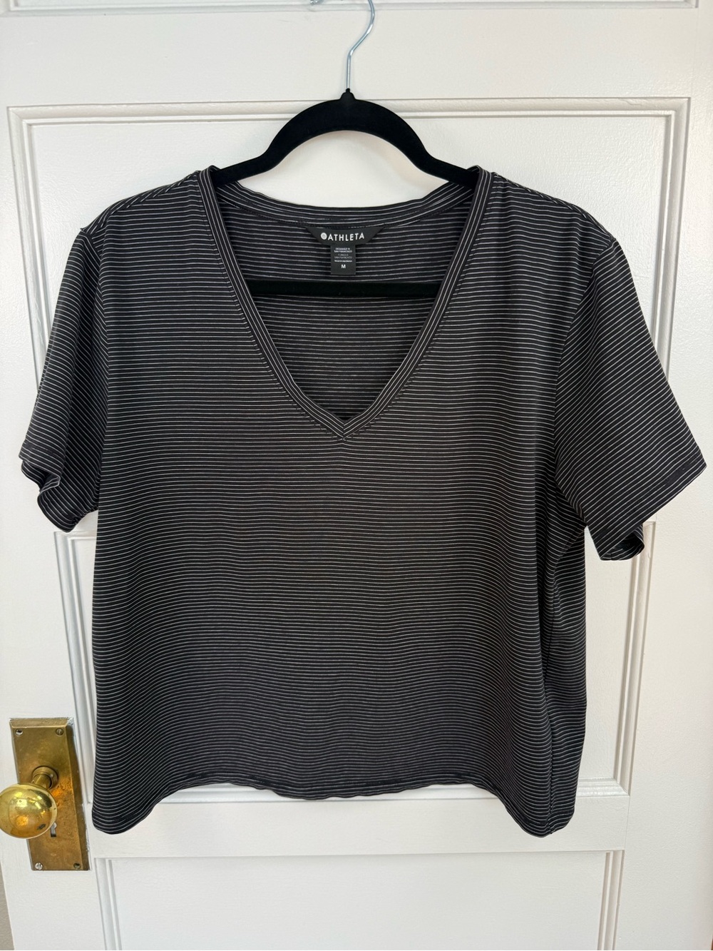 Athleta Essential V-Neck Tee Arden Stripe Black/White